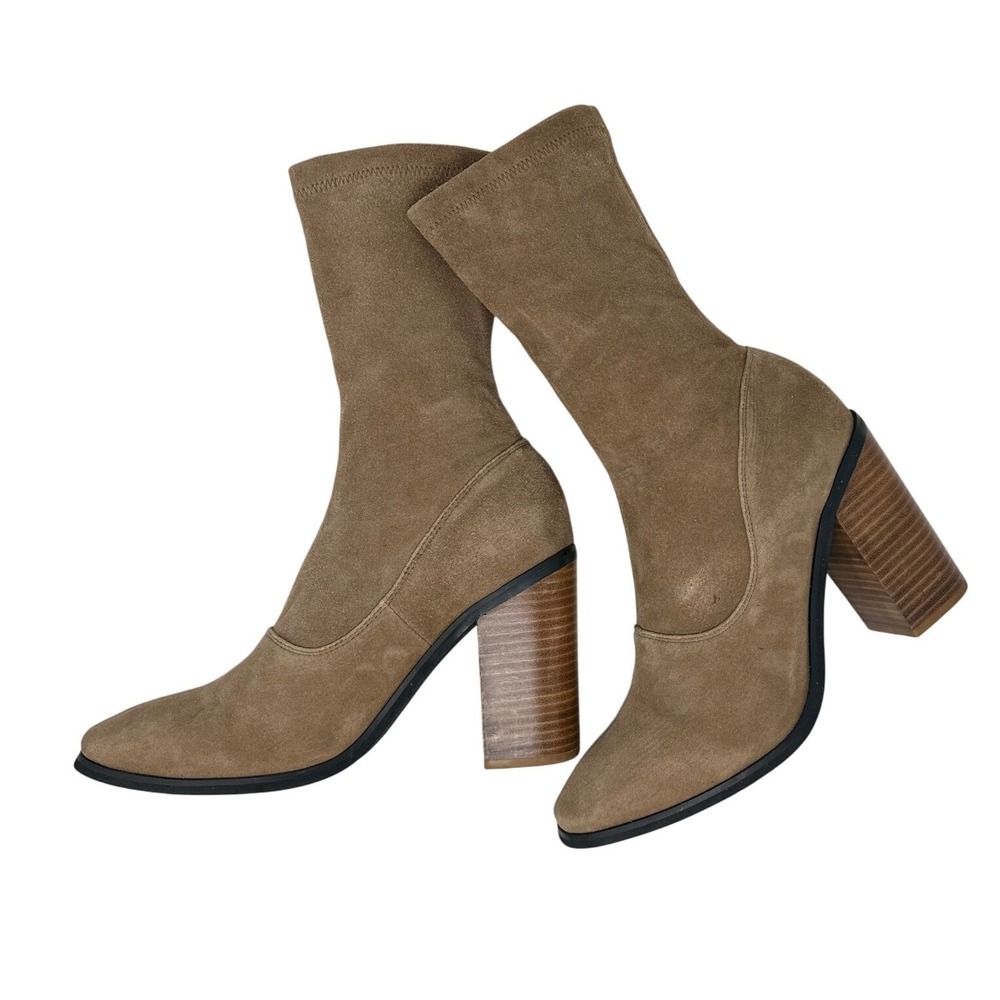 Sol Sana Sleek Suede Stacked Heel Mid‎ Calf Boots Tan 40